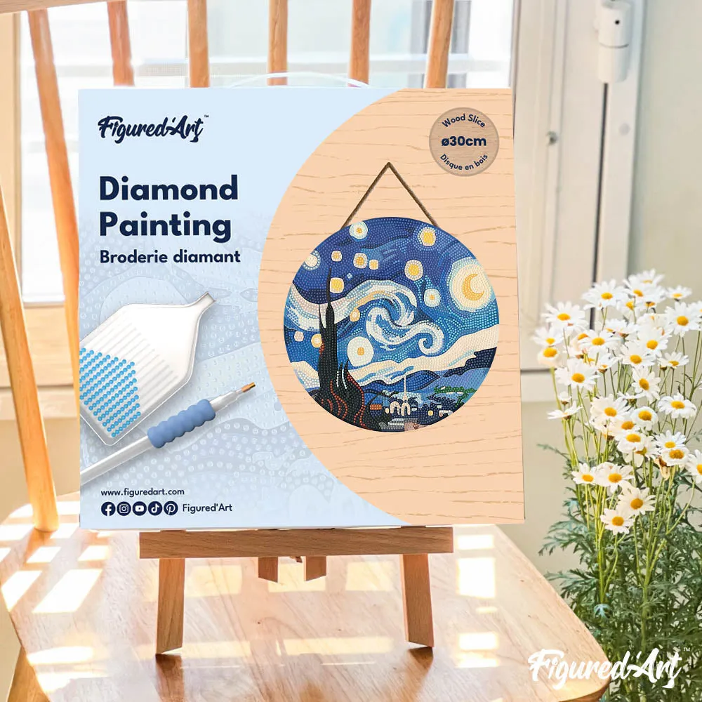 Figured'Art Sterrennacht diamond painting op hout 30 cm Van Gogh