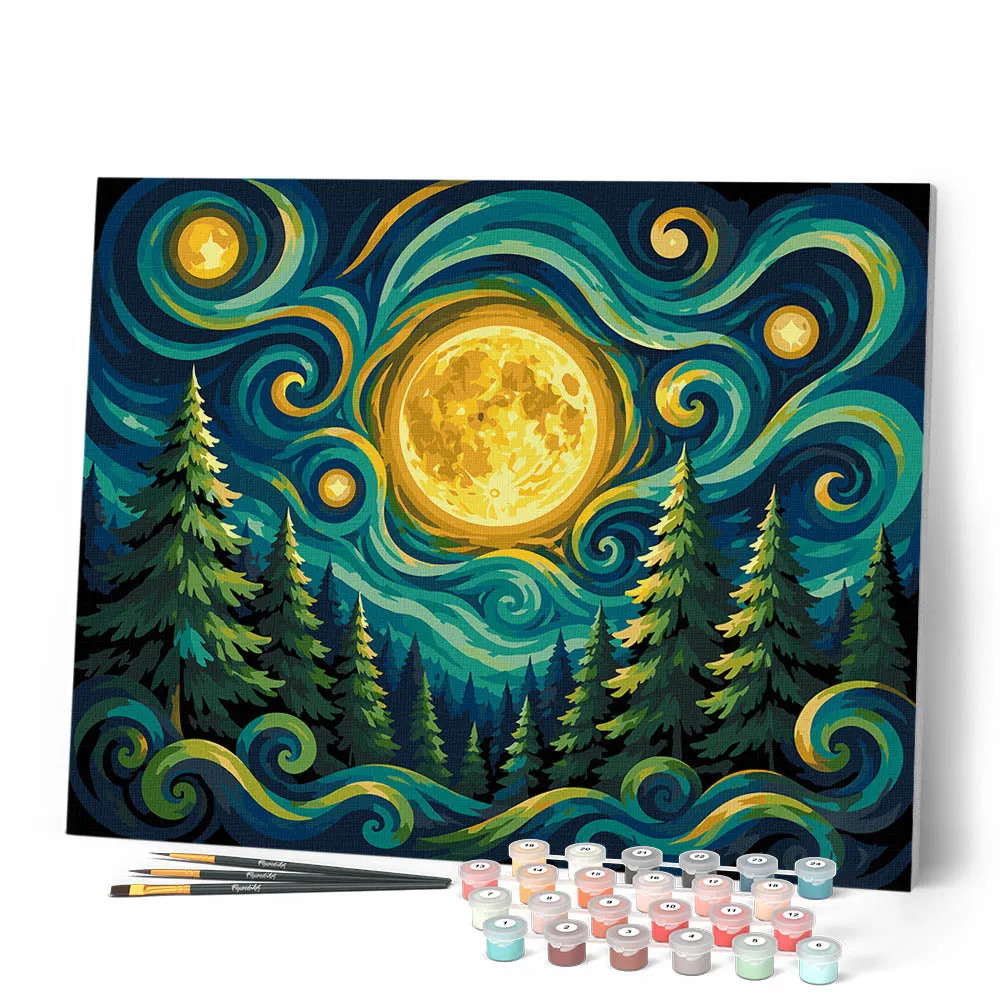 Figured'Art Maanverlicht Bos schilderen op nummer 40x50cm