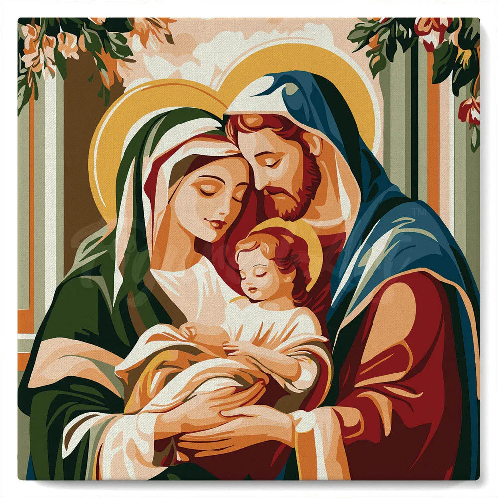 Figured'Art Mini Heilige Familie schilderen op nummer 20x20 met frame kerst