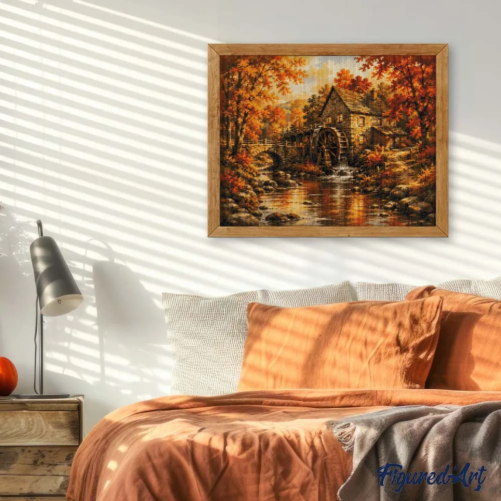 Figured'Art Oude Watermolen Herfst diamond painting 40x50 cm