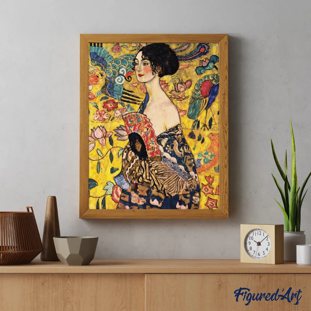 Figured'Art Dame met waaier Klimt diamond painting 30x40 cm portret