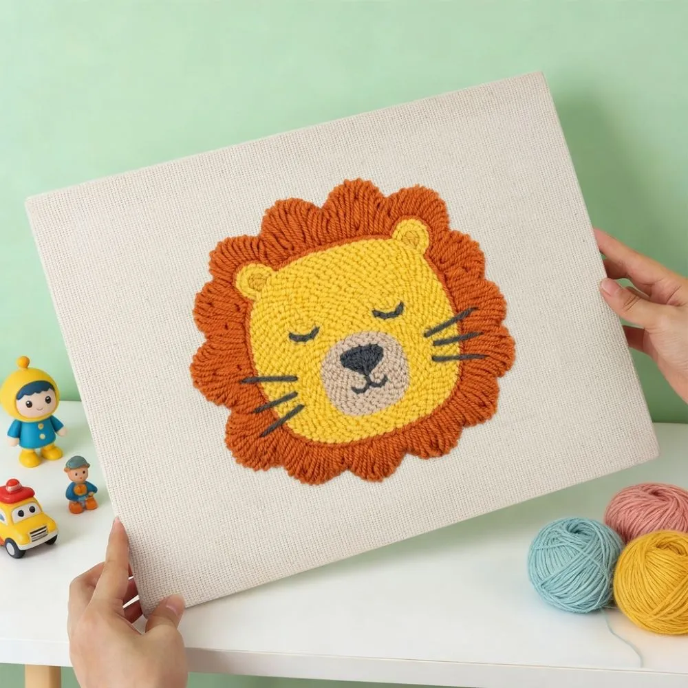 Figured'Art Punch Needle Slapende Leeuw pakket met frame 20x30 cm