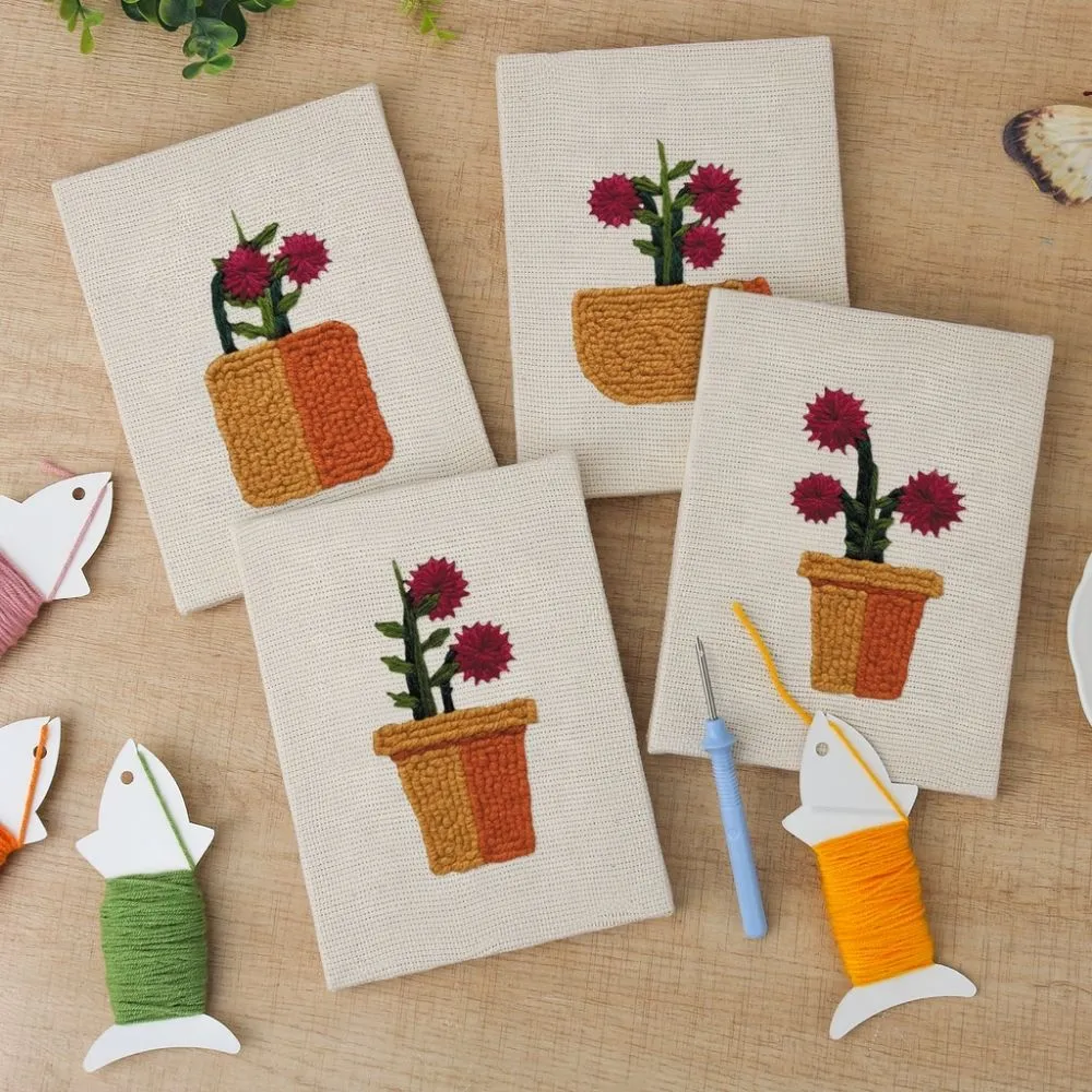 Figured'Art Bloeiende Mini Potjes punch needle set 4 stuks bloemen