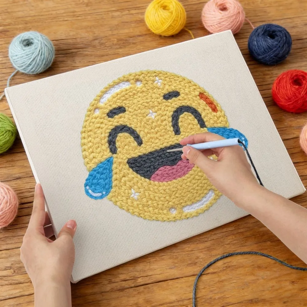Figured'Art Emoji Plezier punch needle pakket 20x30 cm katoen