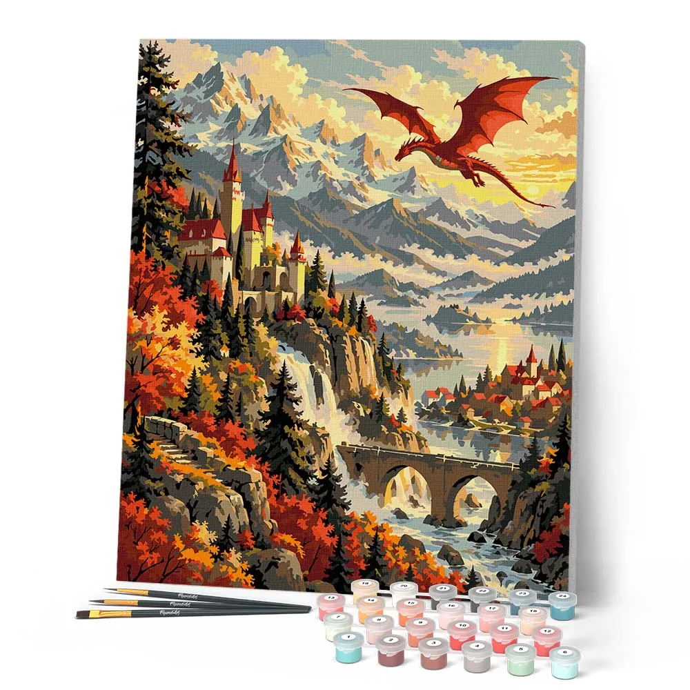 Figured'Art Drakenrijk schilderen op nummer canvas fantasie landschap