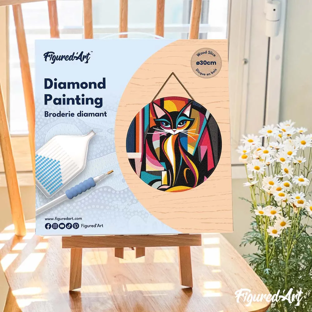Figured'Art Gedurfd Abstract Kat diamond painting hout 30cm