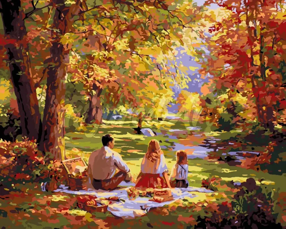 Figured'Art Herfstpicknick met Familie Schilderen op Nummer Canvas Gevorderd