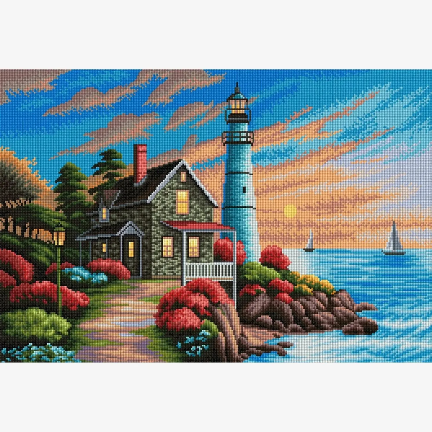 ARTDOT Idyllische Huizen Kustvuurtoren diamond painting 67x45