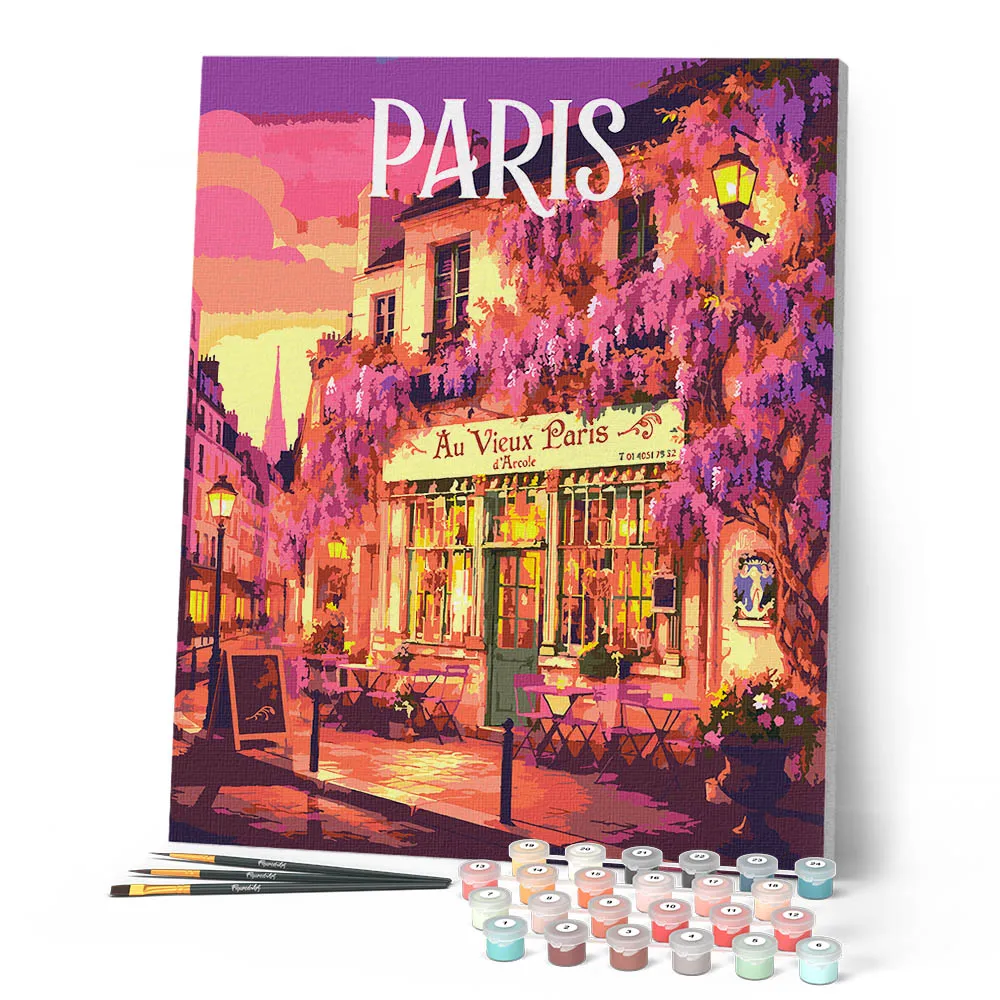 Figured'Art Reisposter Wisteria café Parijs schilderen op nummer 40x50 cm