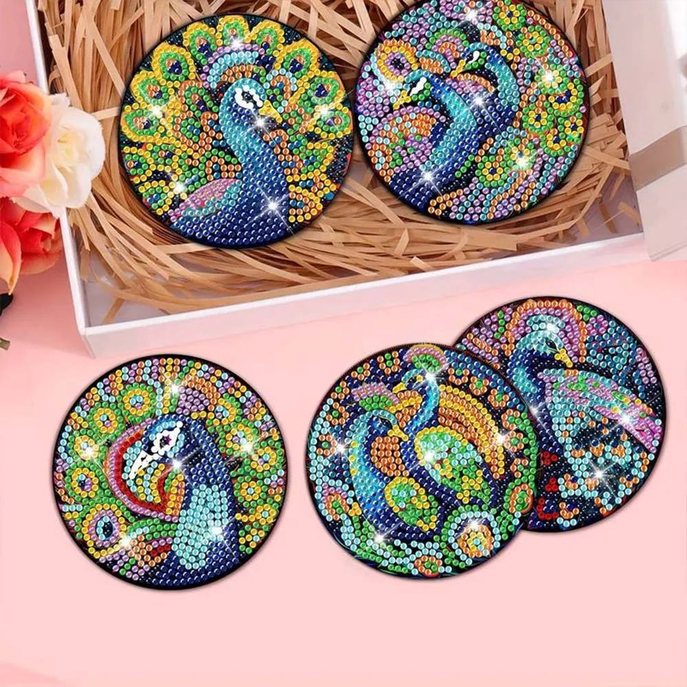 Figured'Art Pauw onderzetters diamond painting 5D 8 stuks kurk