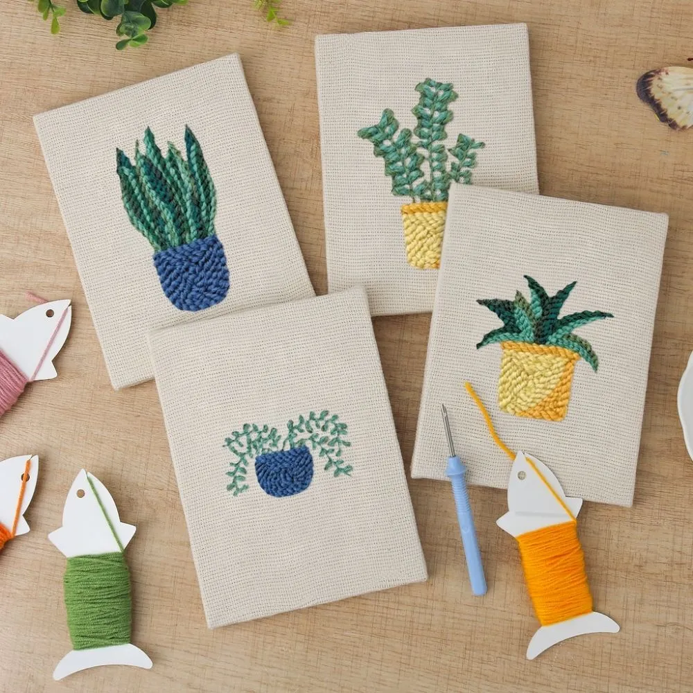 Figured'Art Punch Needle Set Groene Oase 4 stuks 15x20cm