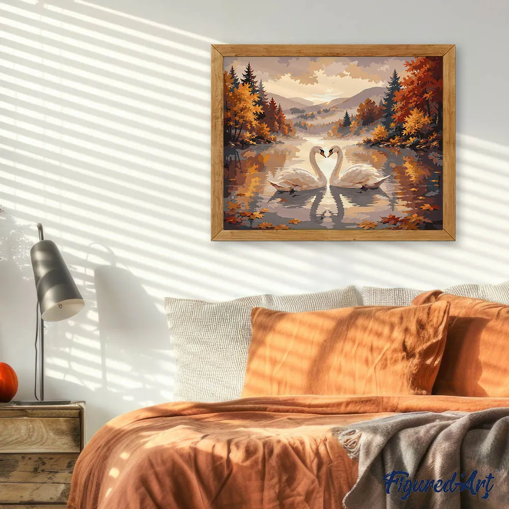 Figured'Art Zwanen op het Mistige Meer schilderen op nummer 40x50
