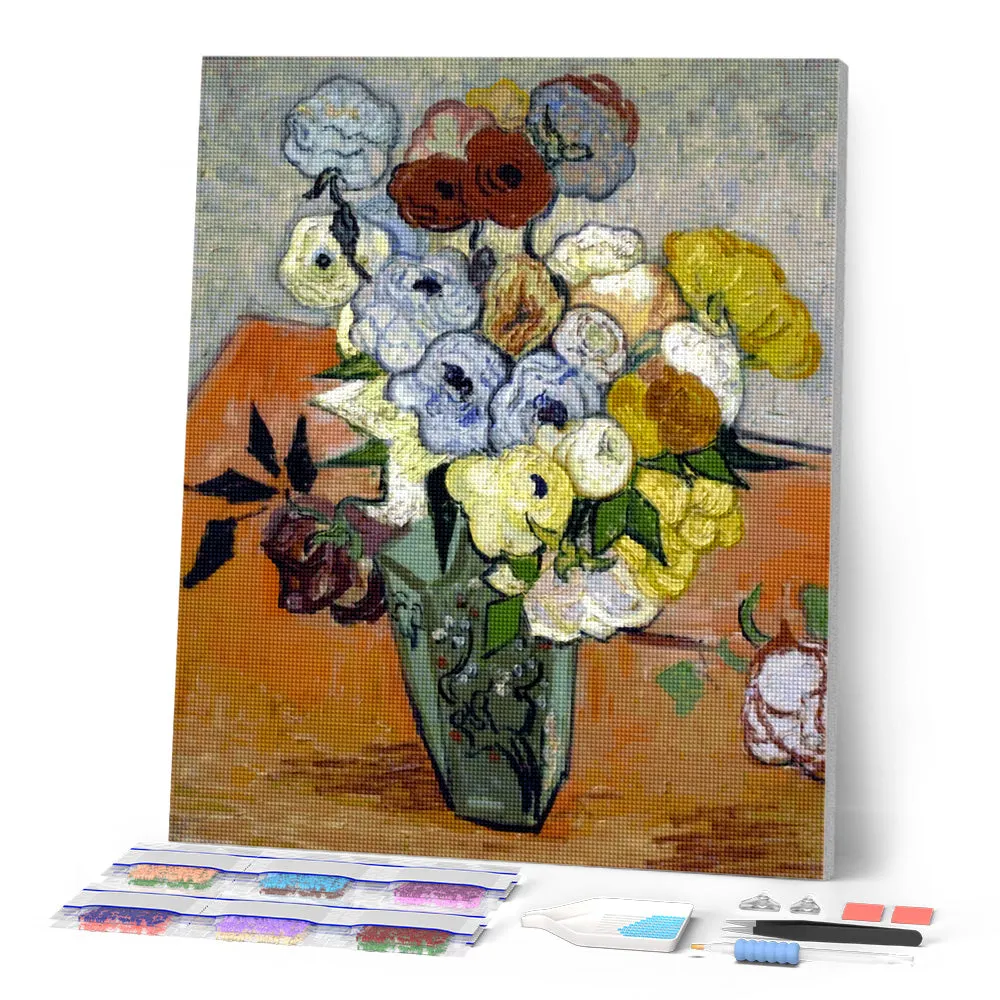 Figured'Art Van Gogh Vaas met rozen diamond painting 40x50cm