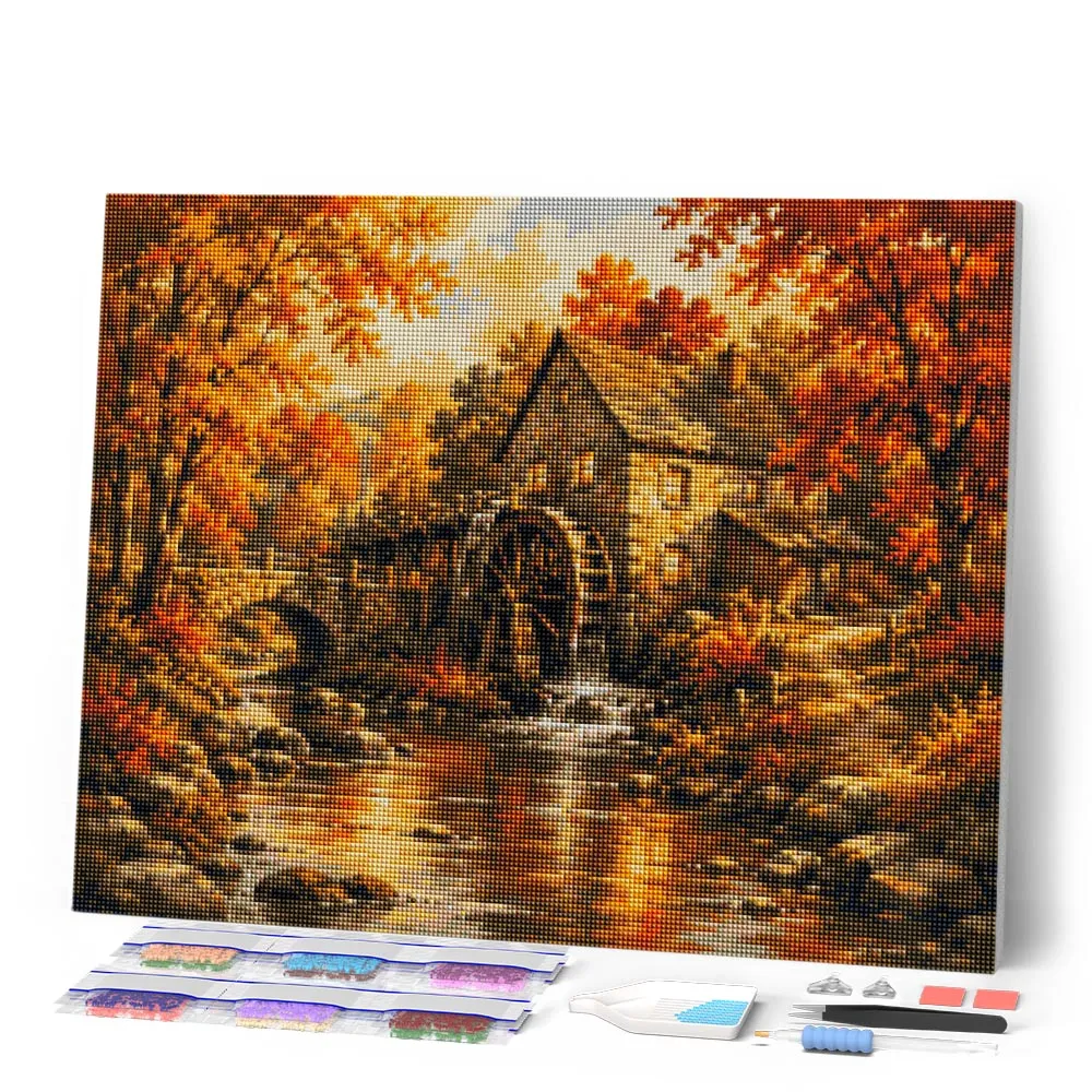 Figured'Art Oude Watermolen Herfst diamond painting 40x50 cm