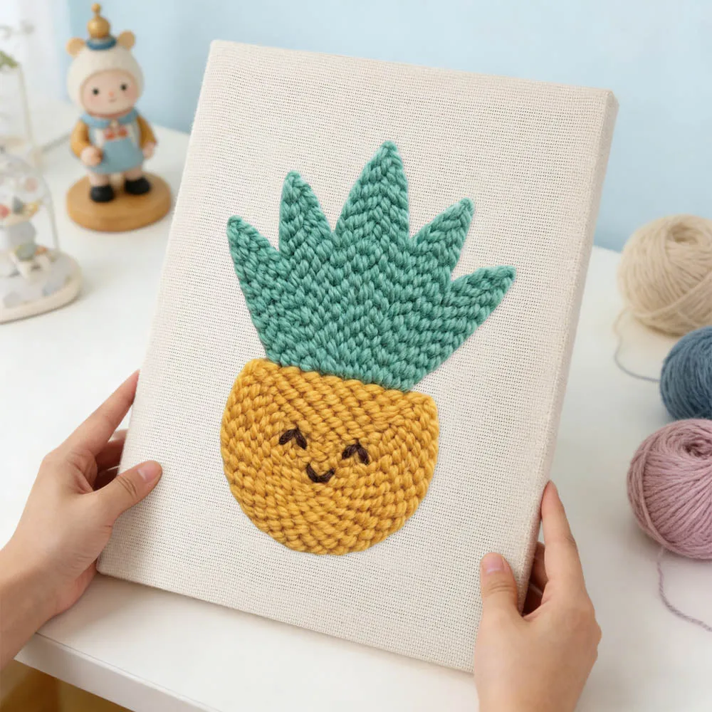Figured'Art Zonnige Ananas punch needle pakket met frame katoen