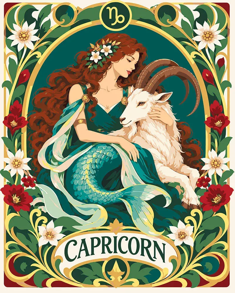 Figured'Art Steenbok Art Nouveau schilderen op nummer 40x50 sterrenbeeld