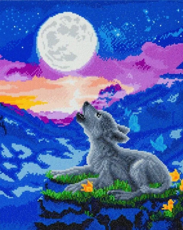 Craft Buddy Crystal Art Howling Wolf Cub canvas 40x50cm