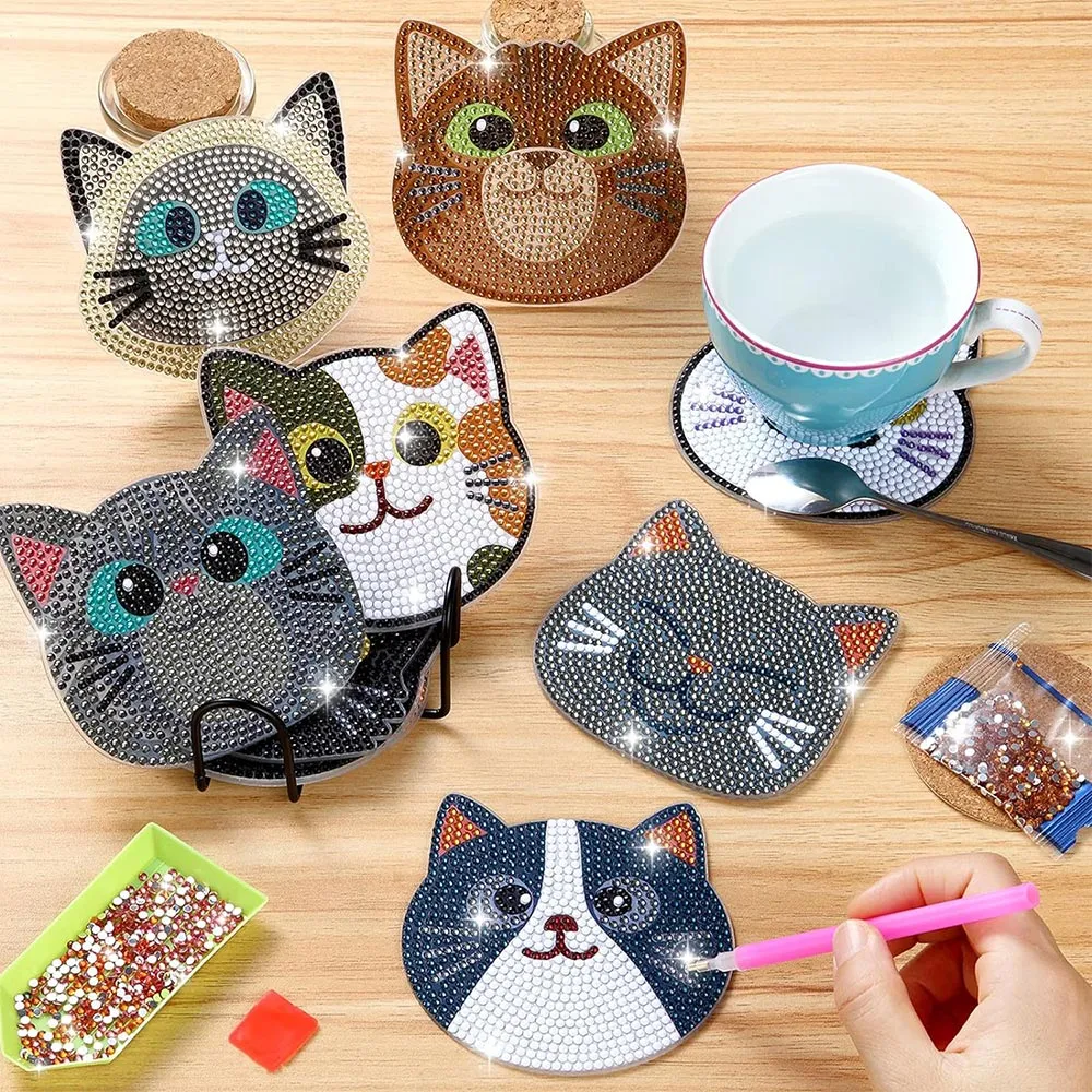Figured'Art Diamond Painting 5D Katten onderzetters 10x10cm acryl