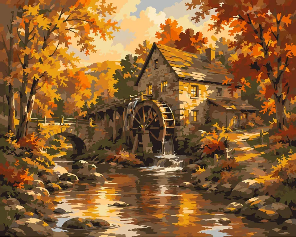 Figured'Art Oude Watermolen Herfst schilderen op nummer 40x50 cm