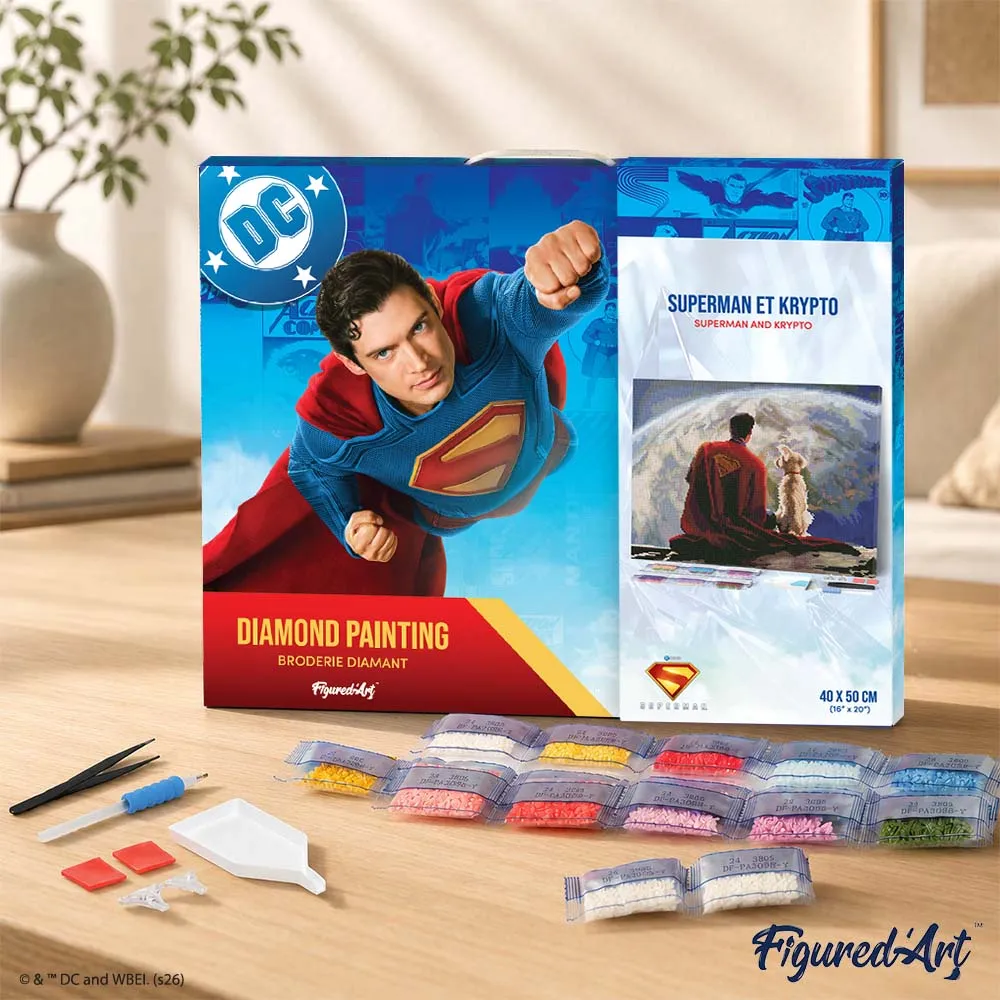 Figured'Art Superman en Krypto diamond painting 40x50 ingelijst