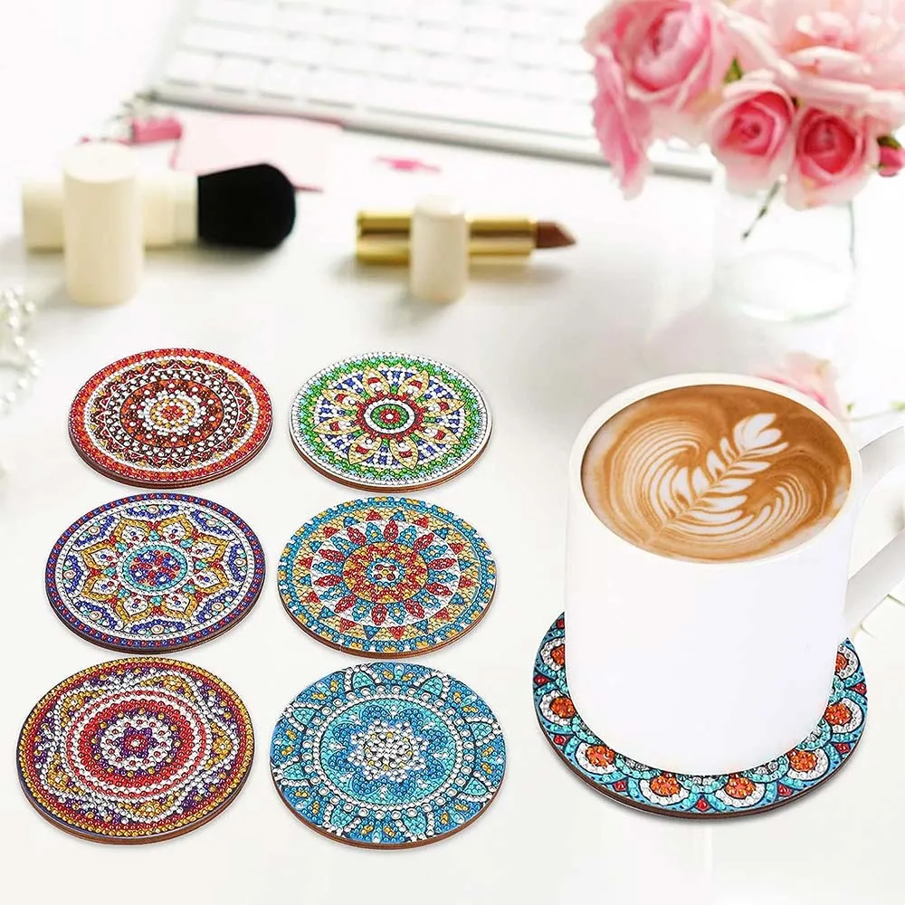 Figured'Art Mandala diamond painting onderzetters 8 stuks kurk