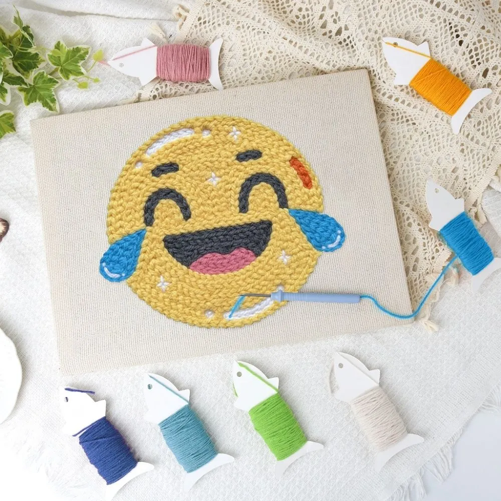 Figured'Art Emoji Plezier punch needle pakket 20x30 cm katoen