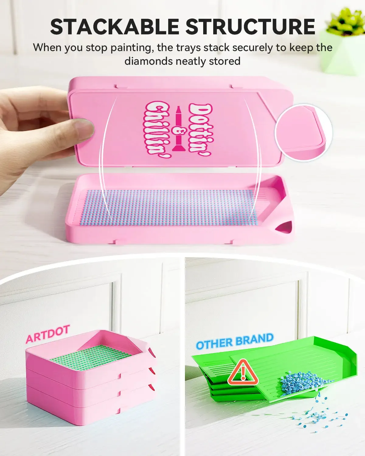 ARTDOT Diamond Painting schudbakjes set 10 stuks roze koppelbaar