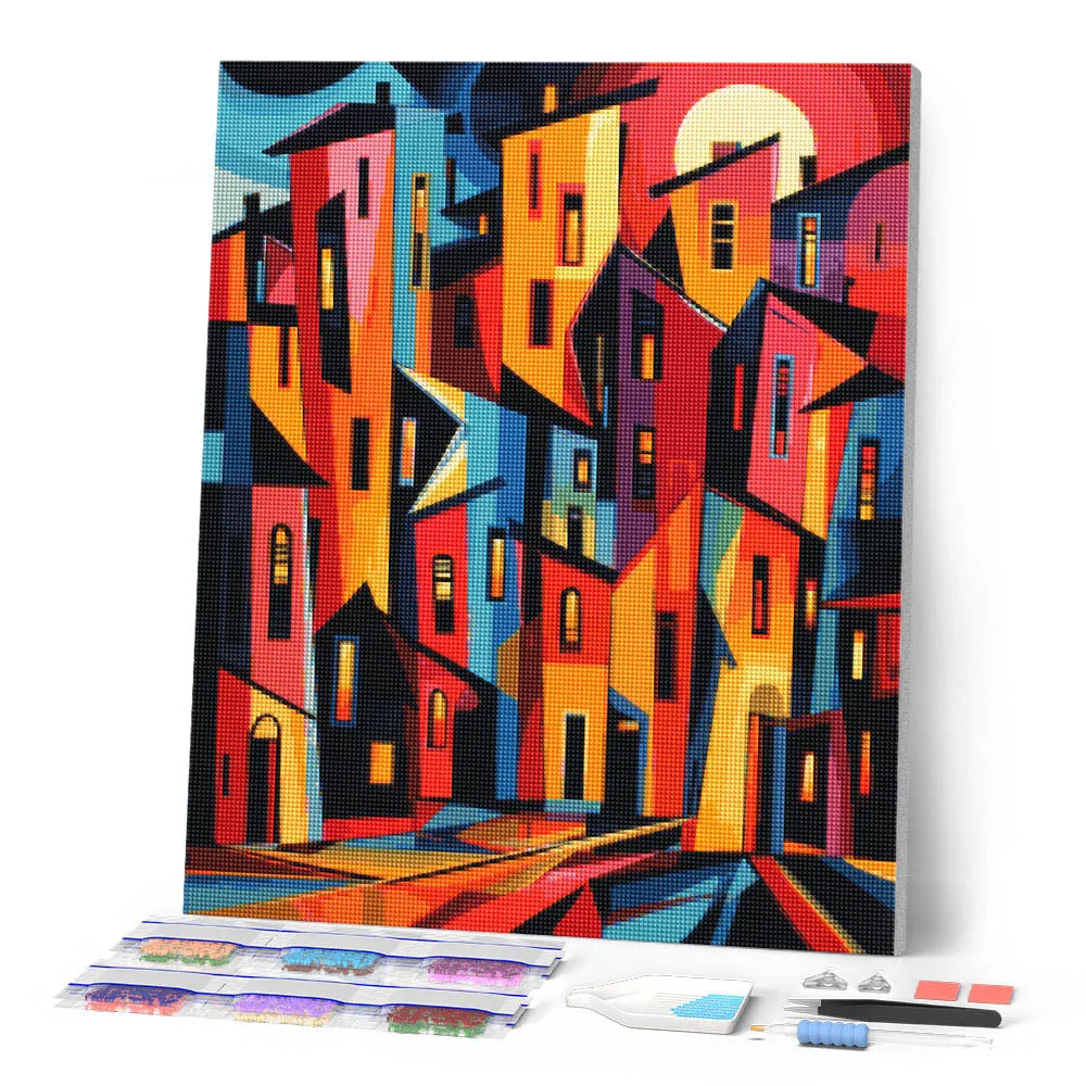 Gedurfd Abstract Gebouwen diamond painting full drill 40x50cm
