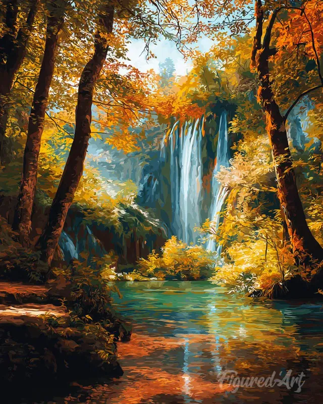 Figured'Art Herfstwaterval diamond painting 40x50cm landschap