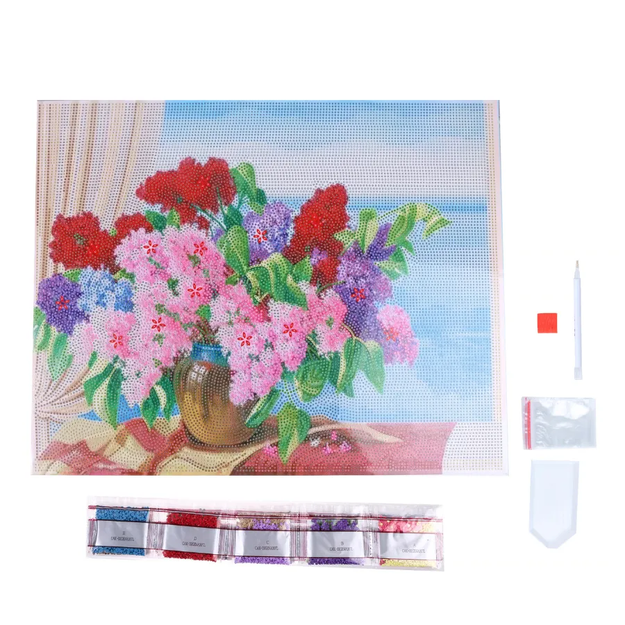Craft Buddy The Window Vase Crystal Art canvas 50x40 cm bloemen