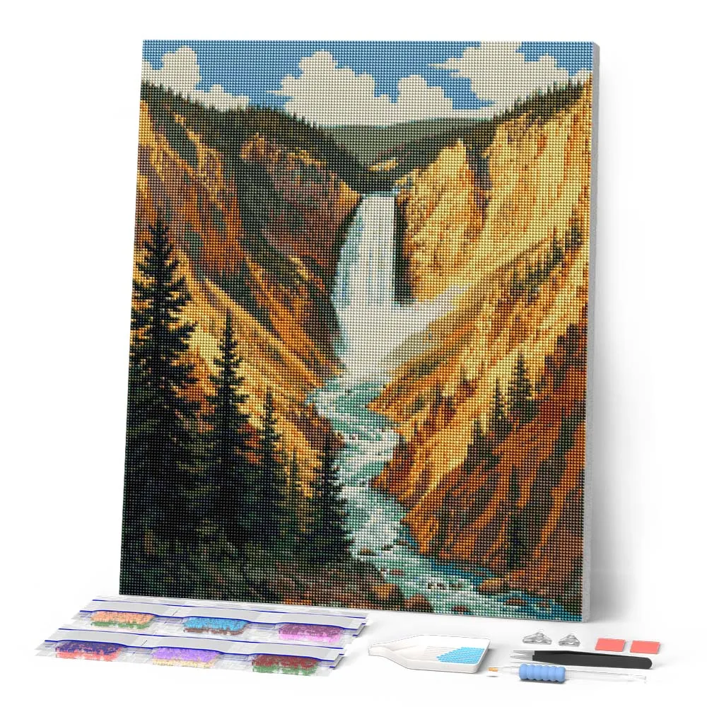 Figured'Art Yellowstone Lower Falls diamond painting full drill rond