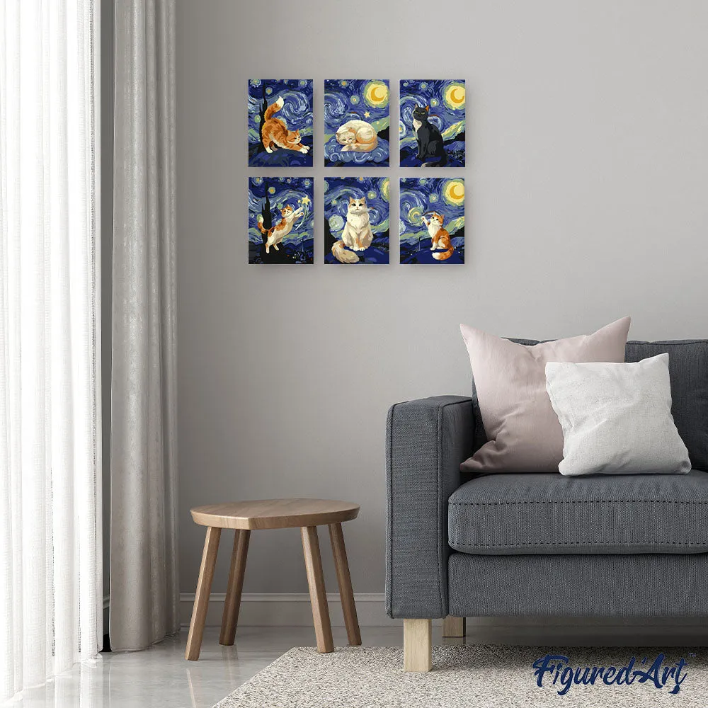 Figured'Art Sterrennachtkatten mini schilderen op nummer 6x 15x20 cm