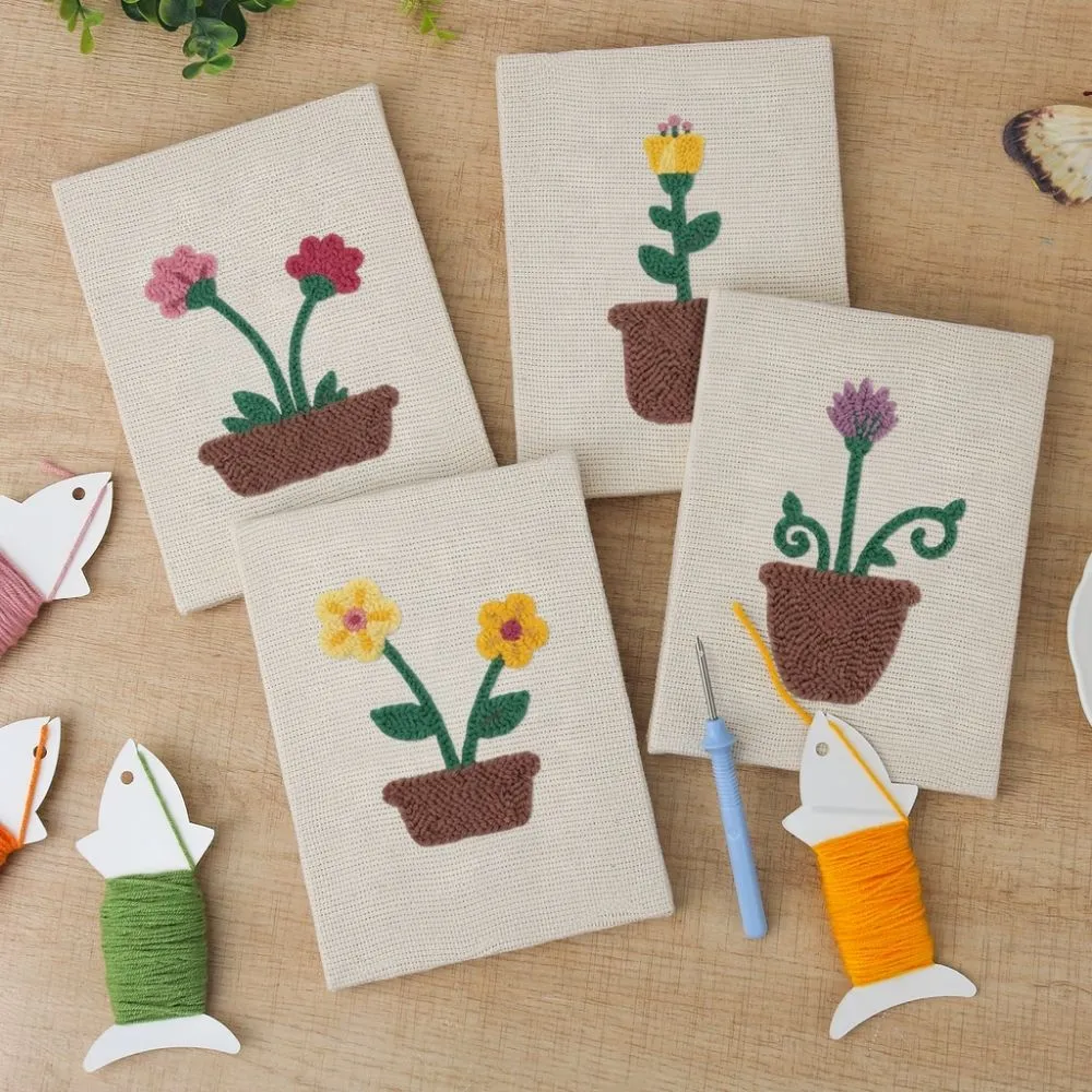 Figured'Art Bloeiende Bloemen punch needle set 4 stuks met frames zacht