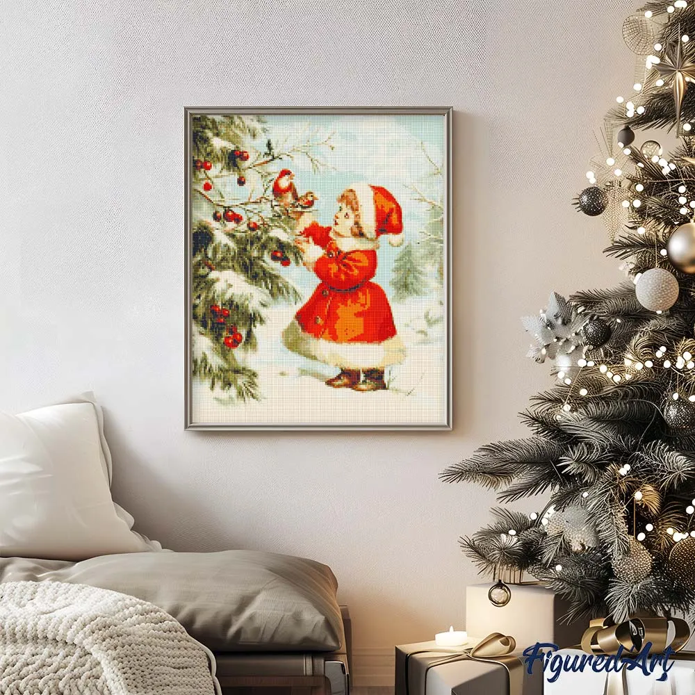 Figured'Art Schattig Kerstmeisje 2 diamond painting 40x50cm vierkant