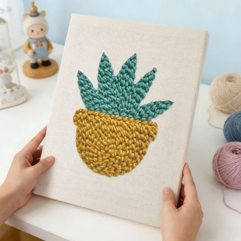 Figured'Art Zongekuste Vetplant punch needle pakket 20x30cm katoen