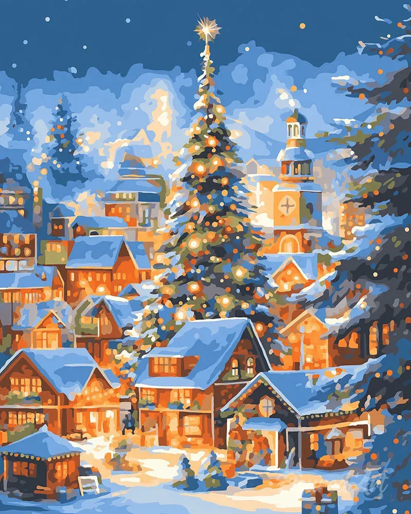 Figured'Art Sprankelend Kerstdorp Diamond Painting full drill
