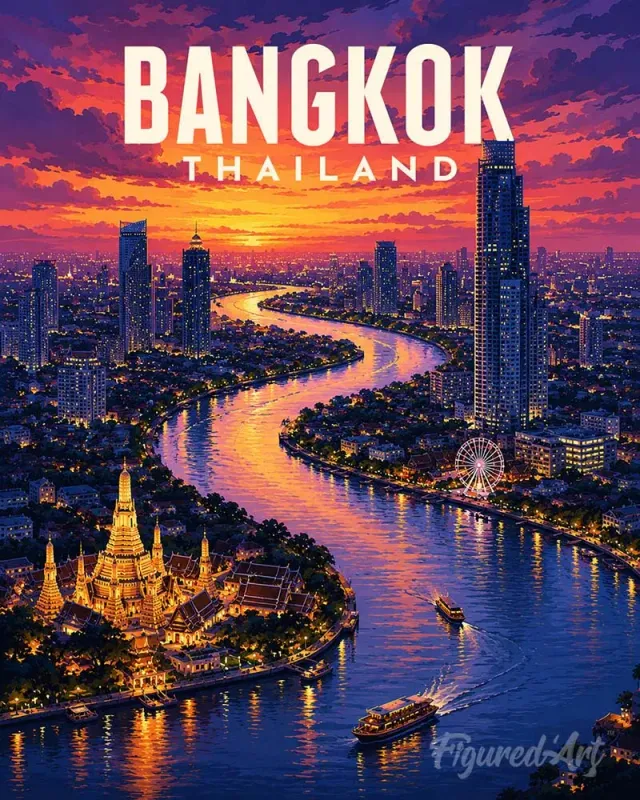 Figured'Art Reisposter Bangkok schilderen op nummer 40x50 cm gevorderd