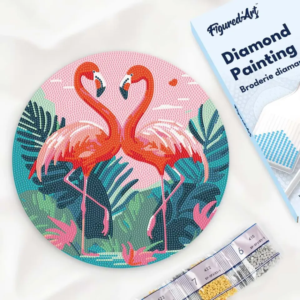 Figured'Art Tropische Flamingo's diamond painting hout 30cm