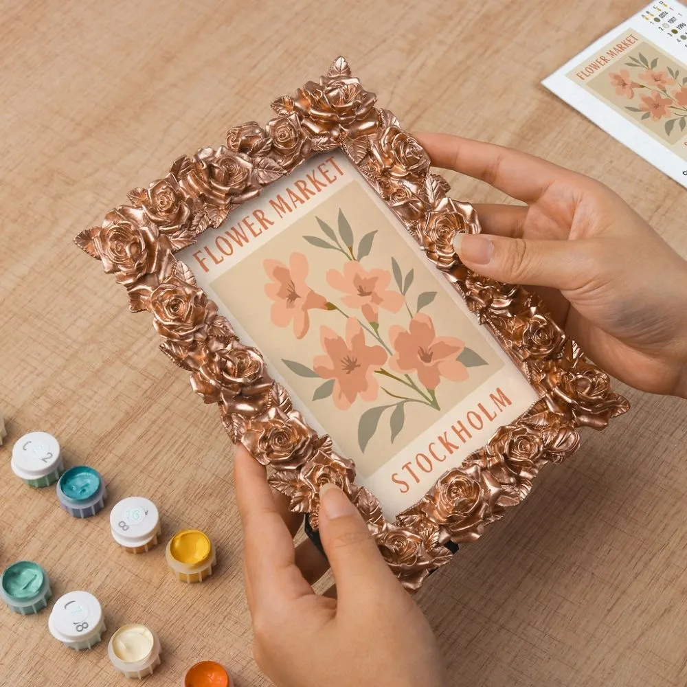 Figured'Art Bloemenmarkt Stockholm schilderijtje met lijst 15,7x9,7cm
