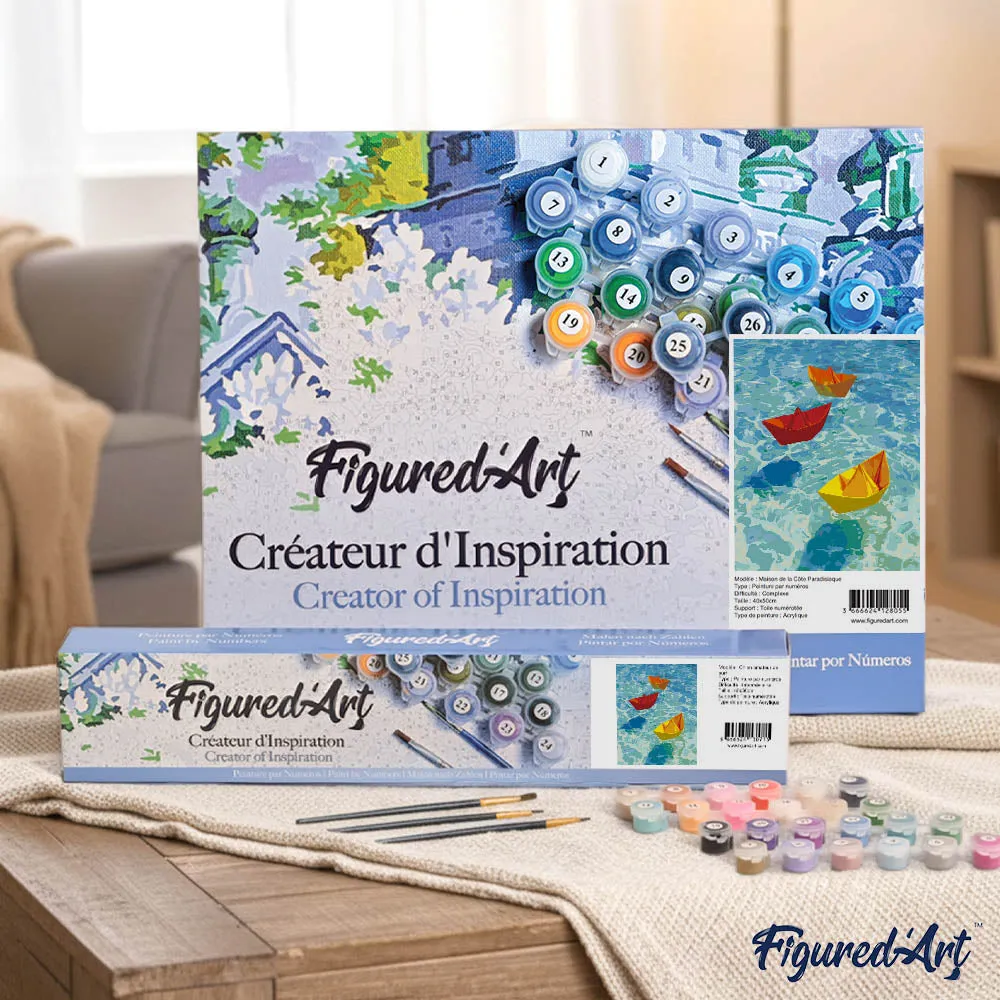 Figured'Art Origamibootjes schilderen op nummer canvas 40x50cm blauw