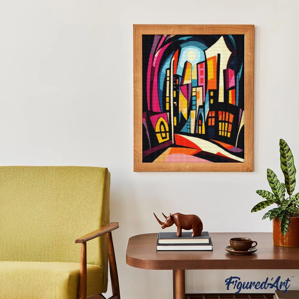 Figured'Art Levendig Abstracte Stad diamond painting 40x50cm pop art