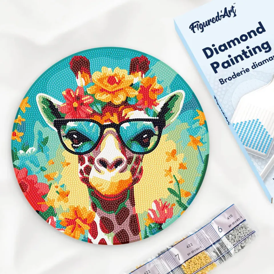 Figured'Art Fantasie giraffe diamond painting houten schijf 30 cm