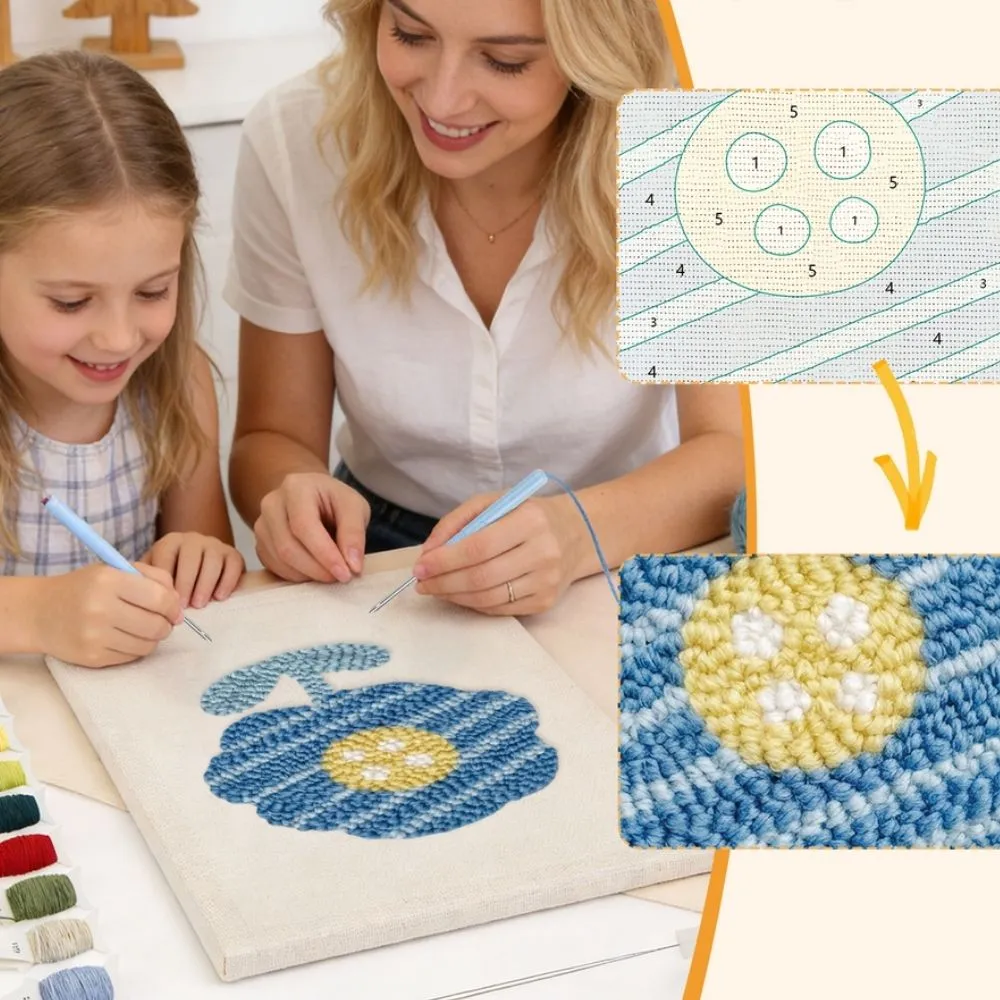 Figured'Art Punch Needle Blauwe Bloem pakket 20x30cm katoen