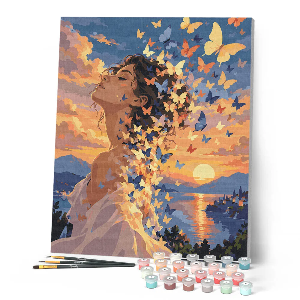 Figured'Art Vlinderdromen Zonsondergang schilderen op nummer 40x50 gemiddeld