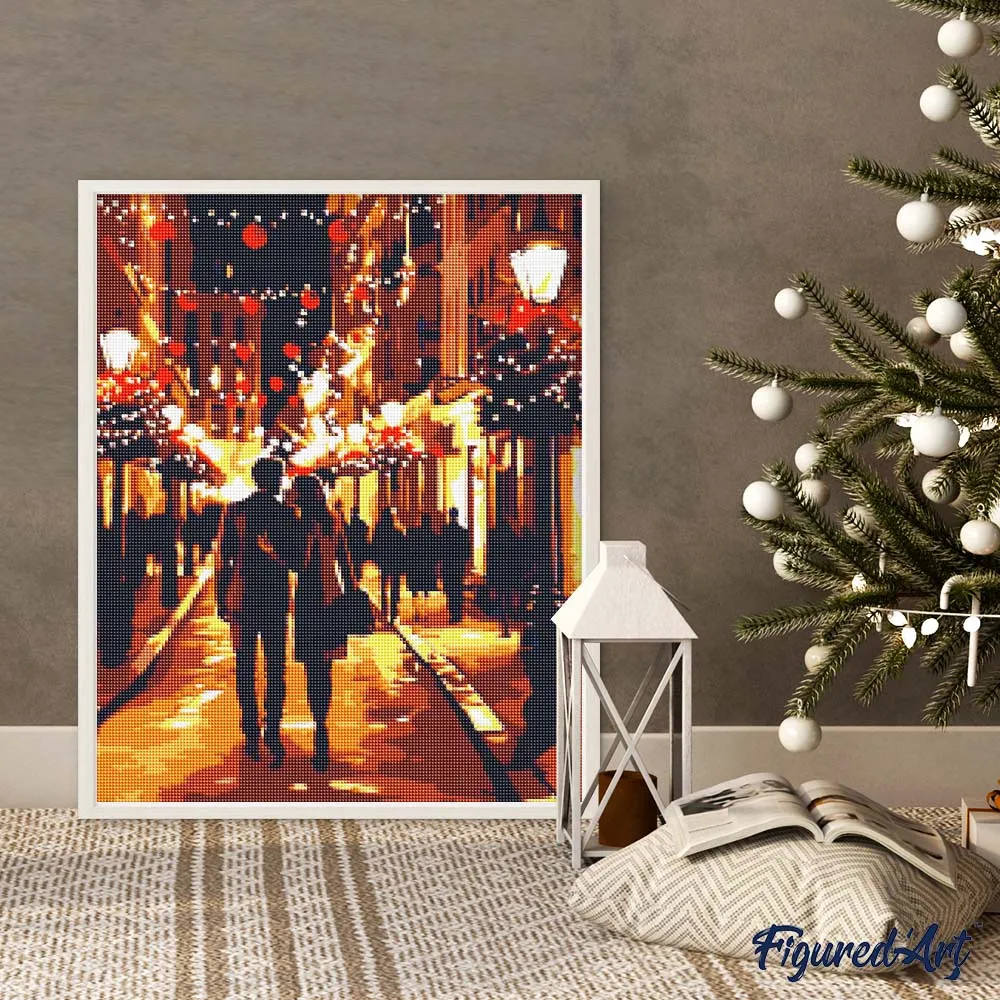 Figured'Art Romantische Kerstnacht diamond painting 40x50 vierkant