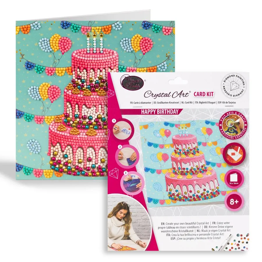 Craft Buddy Happy Birthday crystal art kaart 18x18cm taart