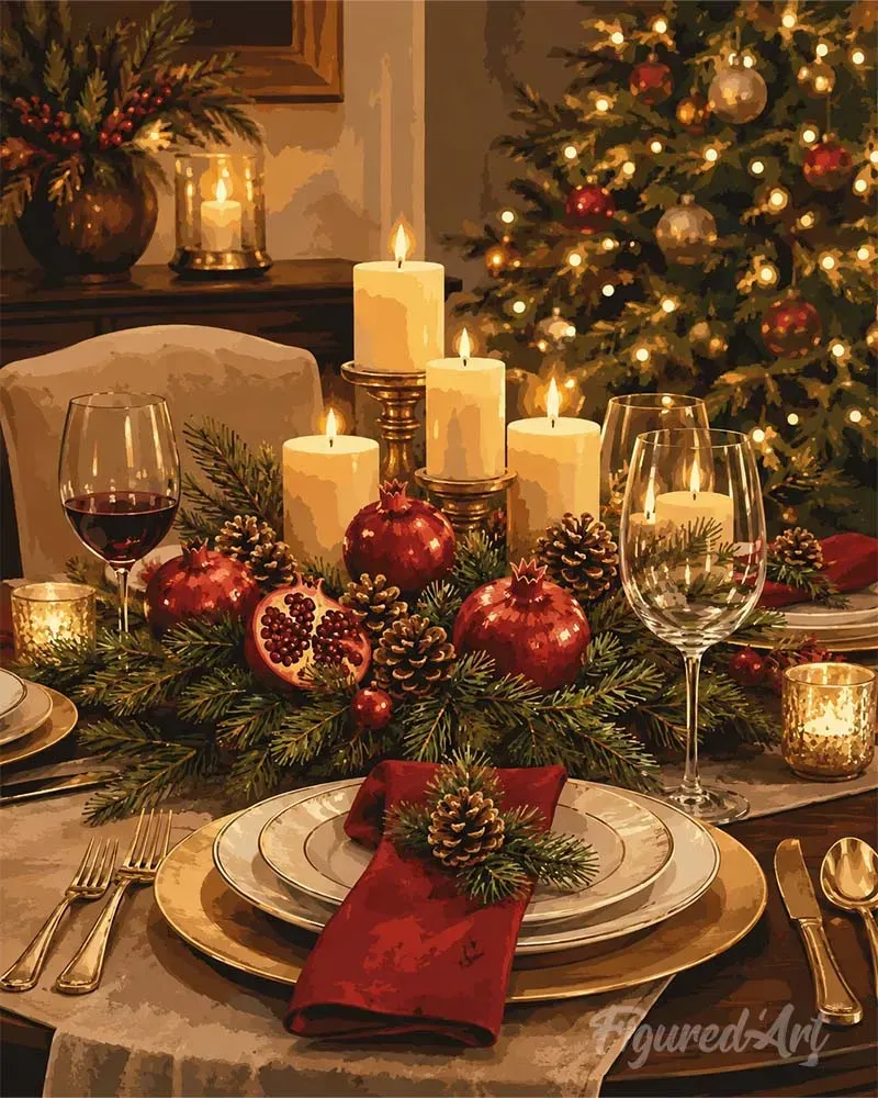 Figured'Art Elegante kersttafel schilderen op nummer gevorderd 40x50