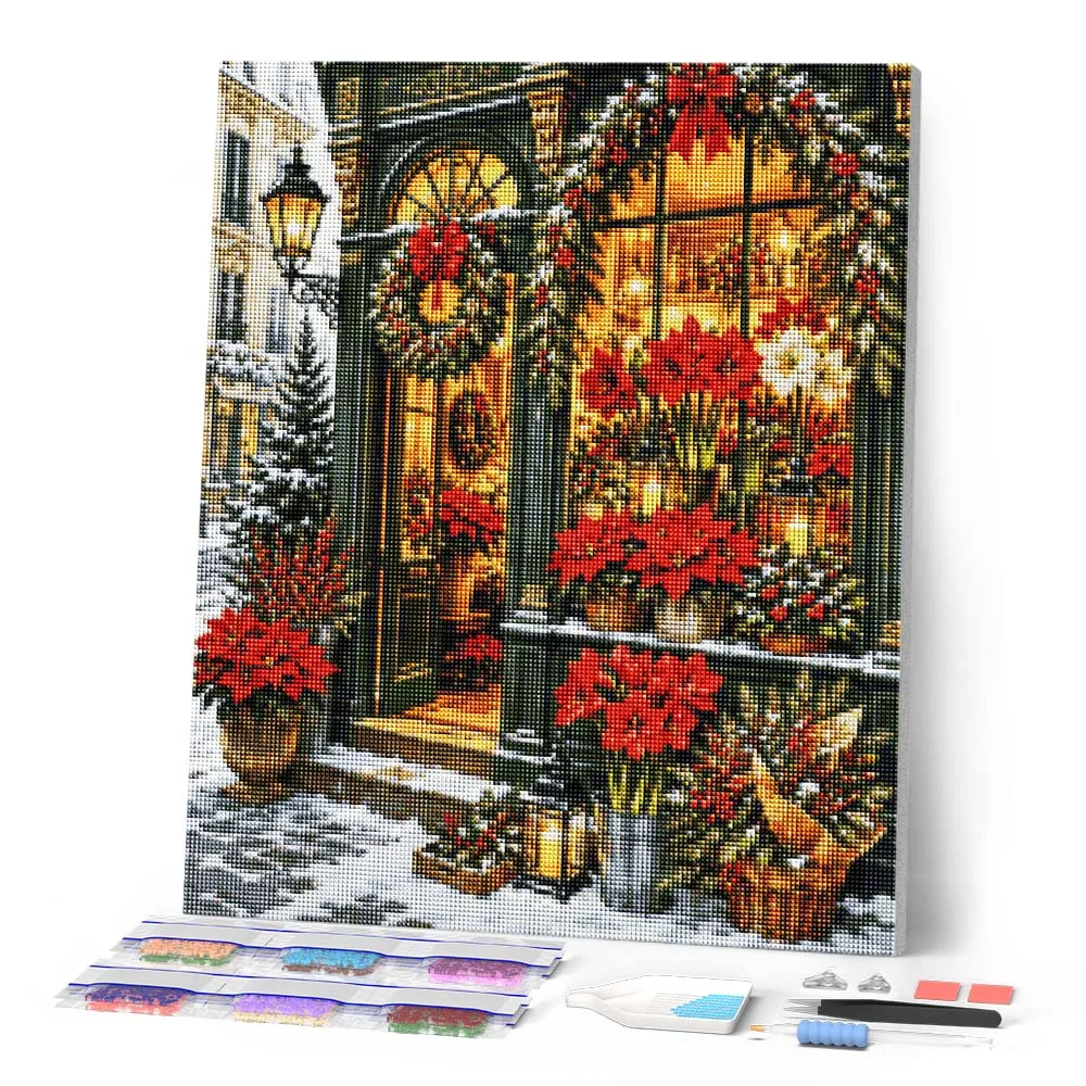 Figured'Art Bloemenwinkel met Kerst Diamond Painting 40x50 cm