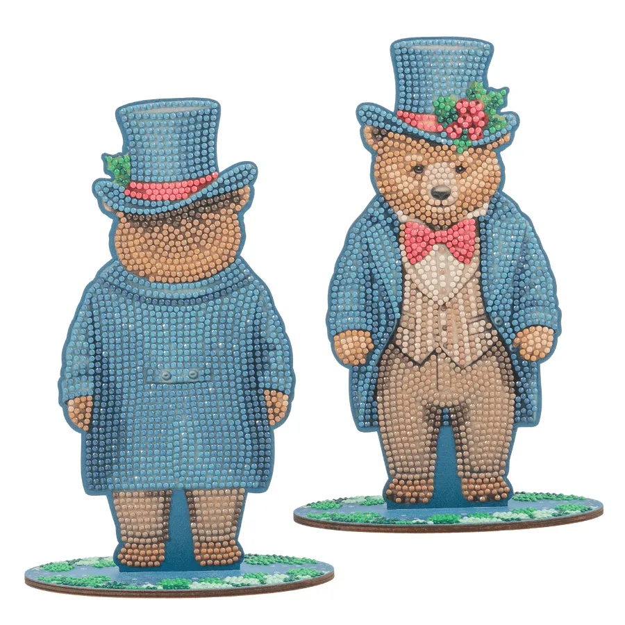 Craft Buddy Crystal Art Victorian Teddy Bears houten figuren set van 2 vintage