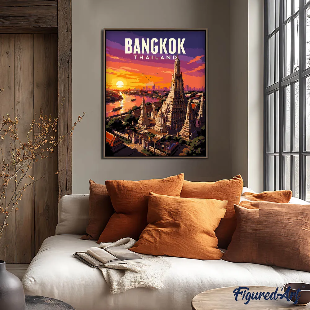 Figured'Art Bangkok Tempel schilderen op nummer reisaffiche